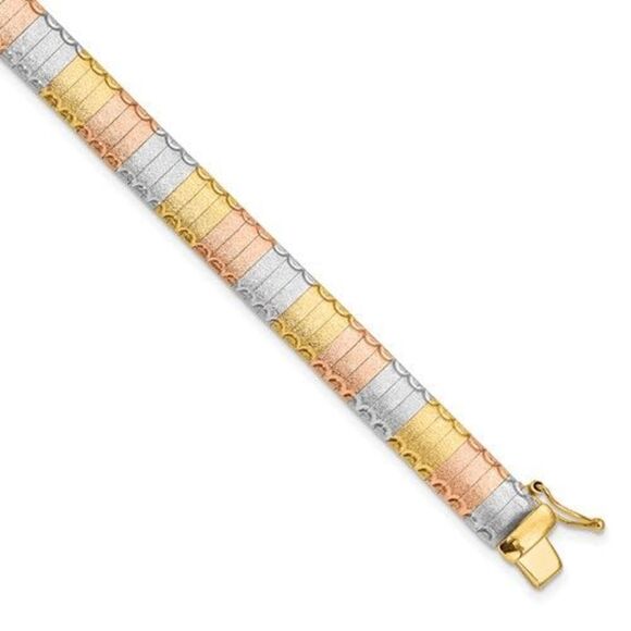 Leslie's 14k Tri-color Omega Style Scratch-finish Bracelet, 7.5 inches long, Rea - Picture 3 of 6